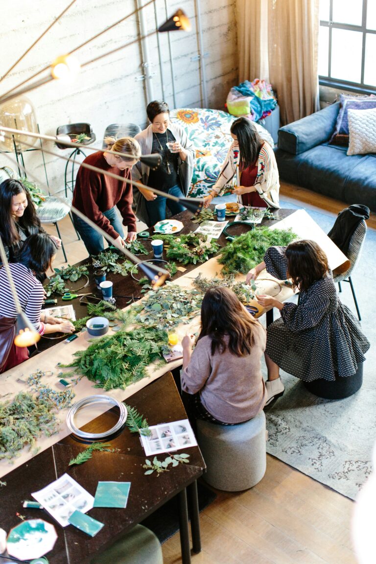 A group of women attending a wreath-making session.